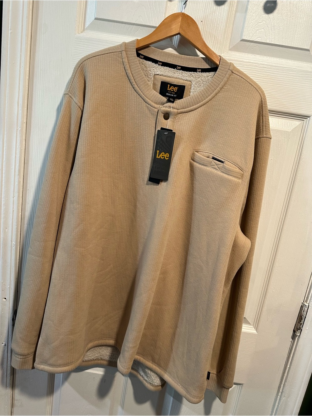 Lee Men's Beige/Tan Thermal Henley Pullover